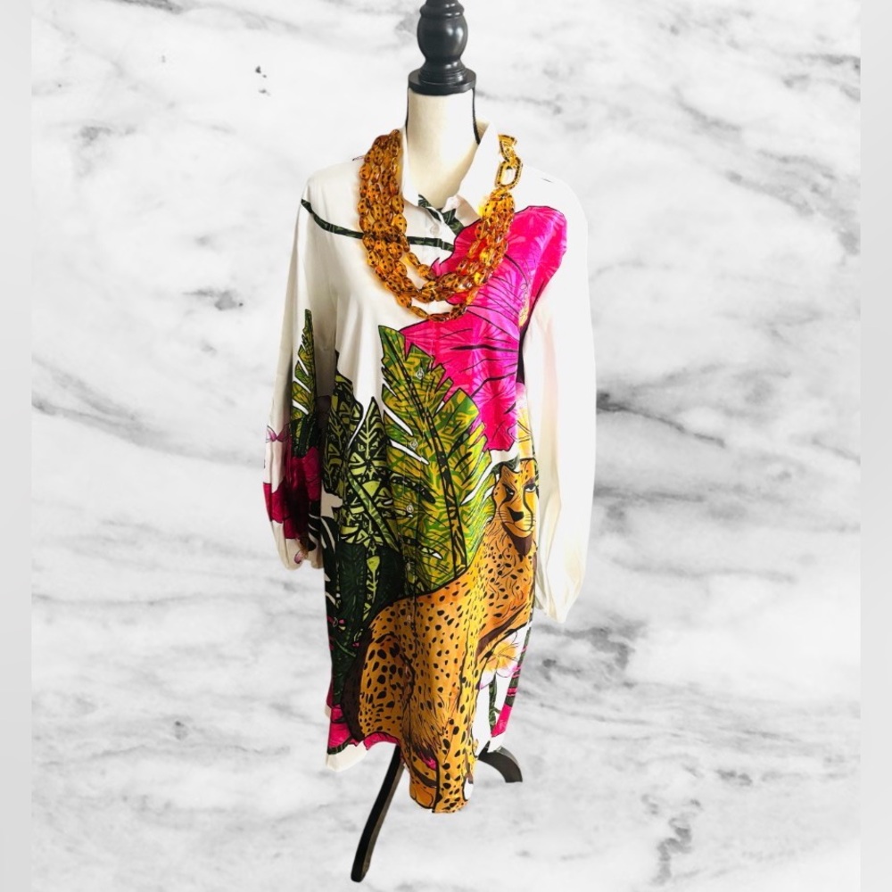 Sassy Jones Multicolor Alexus Animal Print Shirt Dress - Picture 5 of 6